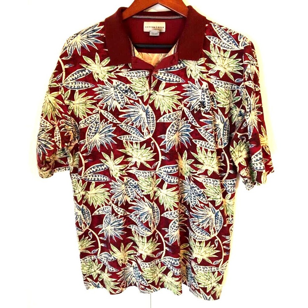 Cutter & Buck Mens Polo Shirt Multicolor Hawaiian Floral Short Sleeve Collar L